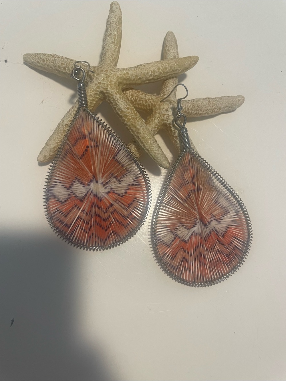 Handcrafted Orange Teardrop Wire String Earrings - Women Jewelry